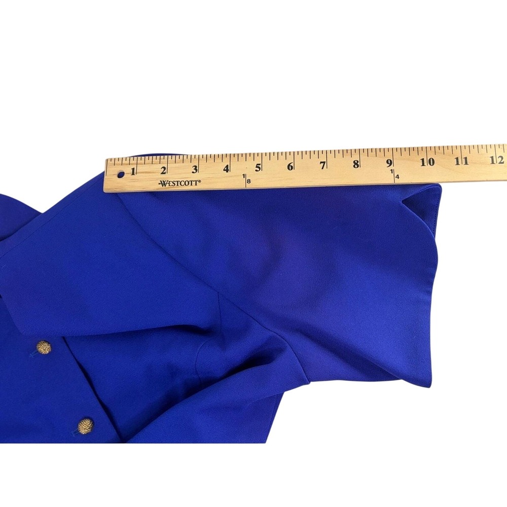 Kasper for ASL Royal Blue Button Front Sheath Dress Vintage Gold Buttons Size 12 - Picture 9 of 15